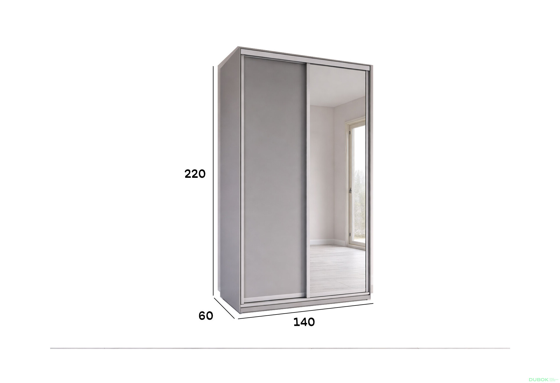 Fotografie 3 - Skříň s posuvnými dveřmi 2200x1400x600 1LTD 1 Zrcadlo myší šedá, profil stříbrný