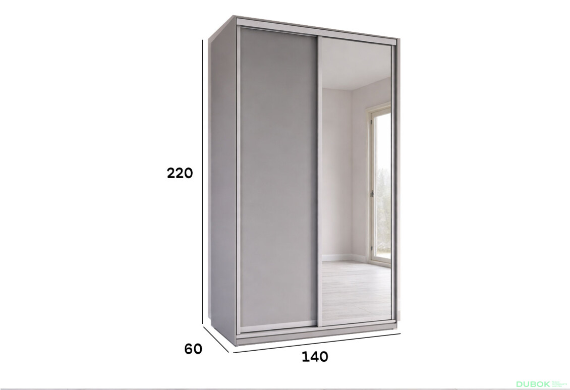 Fotografie 3 - Skříň s posuvnými dveřmi 2200x1400x600 1LTD 1 Zrcadlo myší šedá, profil stříbrný