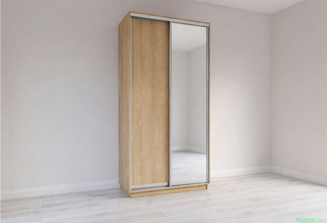 Skříň s posuvnými dveřmi 2200x1200x600 1LTD 1 Zrcadlo Dub Sonoma, profil stříbrný