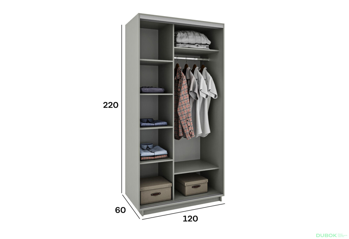 Fotografie 2 - Skříň s posuvnými dveřmi 2200x1200x600 1LTD 1 Zrcadlo šedá myška, profil stříbrný