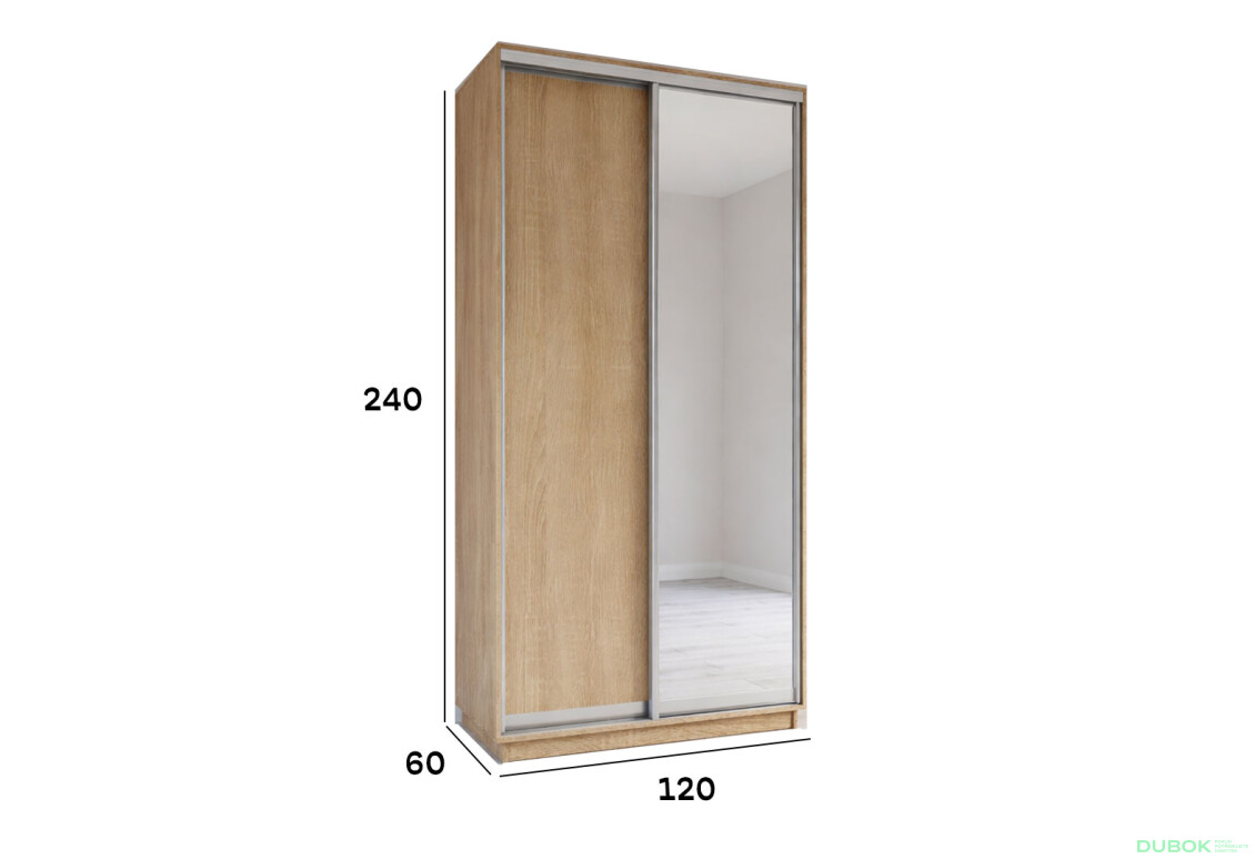 Fotografie 2 - Skříně s posuvnými dveřmi 2400x1200x600 1LTD 1 Zrcadlo Dub Sonoma, profil stříbrný