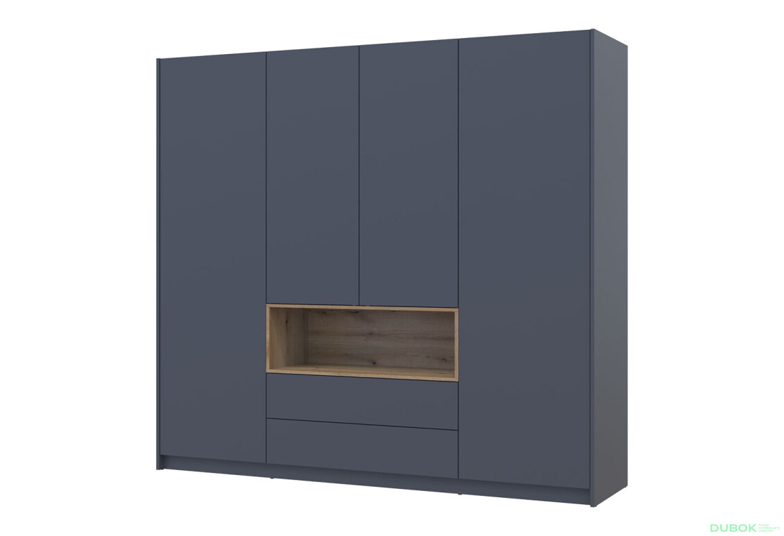 Skříň čtyřdveřová Dale 206x52x220 cm grafit / dub evoke Vystavený kus