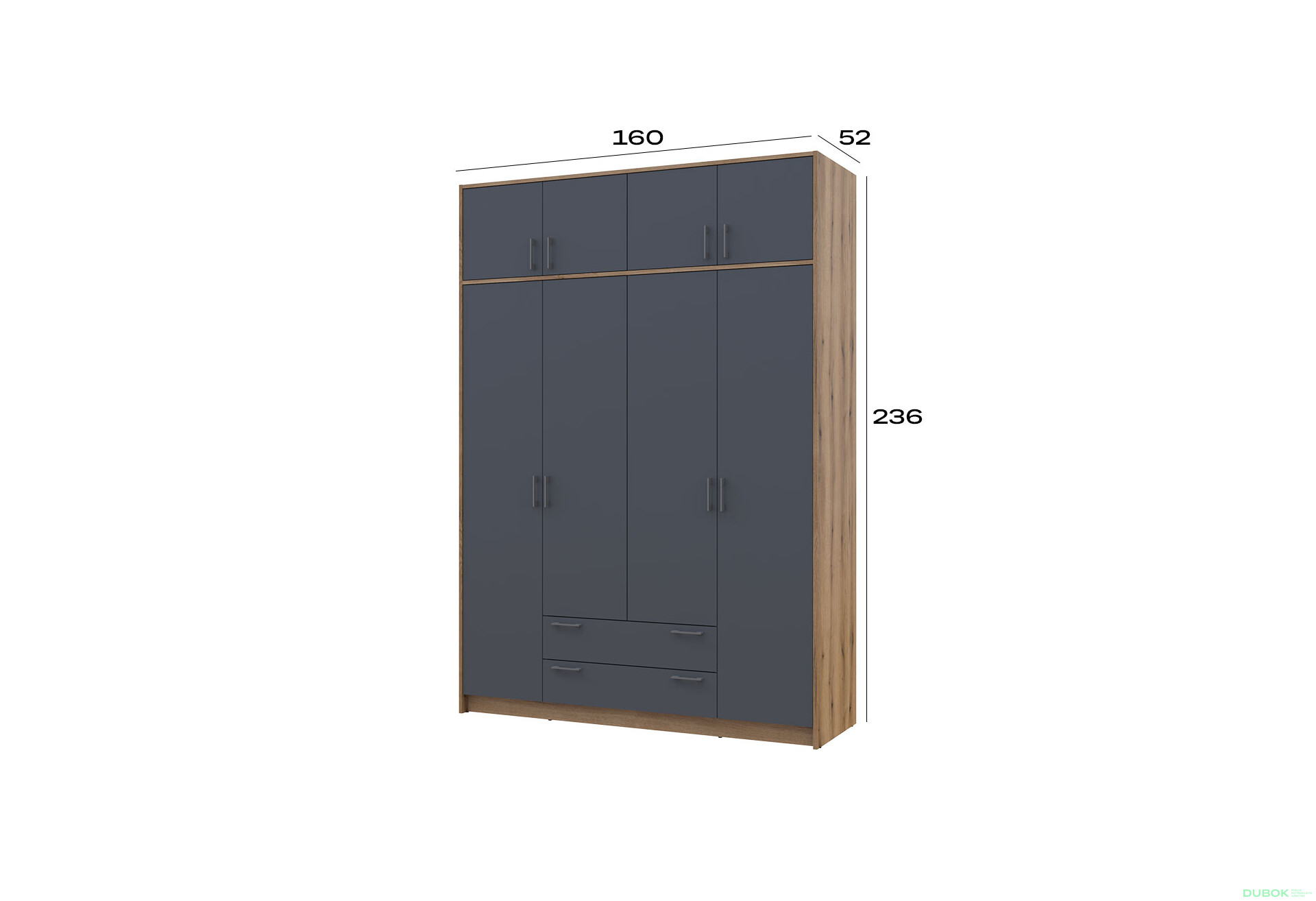 Skříň Rondi 4 z dřevotřísky s horním úložným prostorem artisan dub / grafit 160x52x236 cm - Fotografie 8 Fotografie 8 - Skříň Rondi 4 z dřevotřísky s horním úložným prostorem artisan dub / grafit 160x52x236 cm
