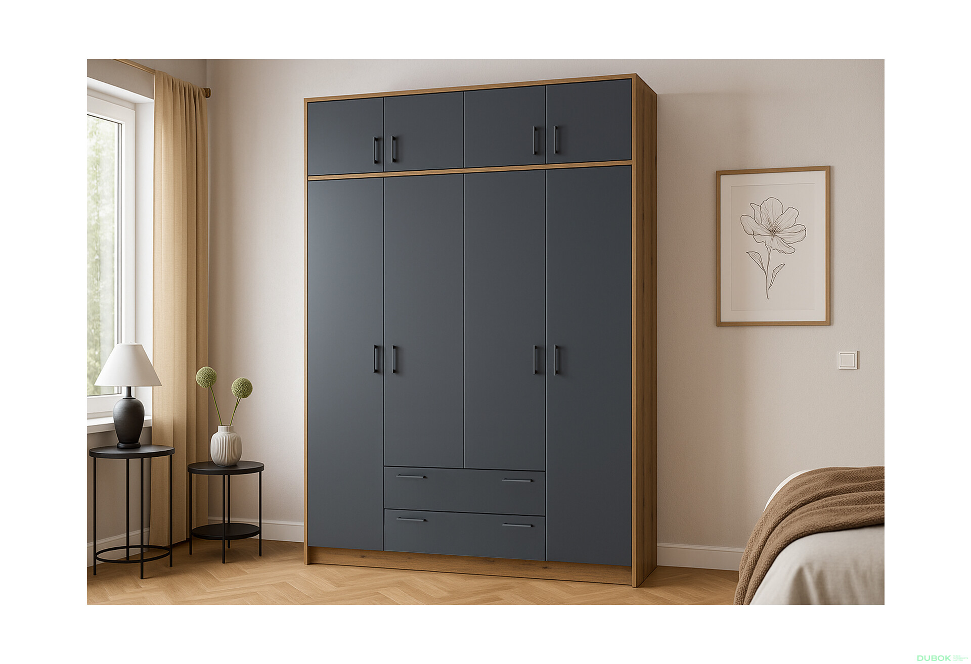 Skříň Rondi 4 z dřevotřísky s horním úložným prostorem artisan dub / grafit 160x52x236 cm - Fotografie 2 Fotografie 2 - Skříň Rondi 4 z dřevotřísky s horním úložným prostorem artisan dub / grafit 160x52x236 cm