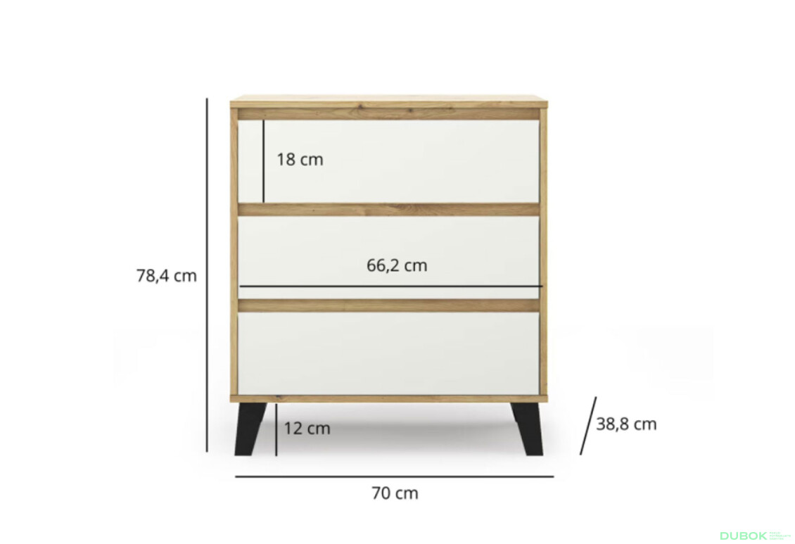 Fotografie 6 - Komoda Borg 3s/70 dub artisan / bílá
