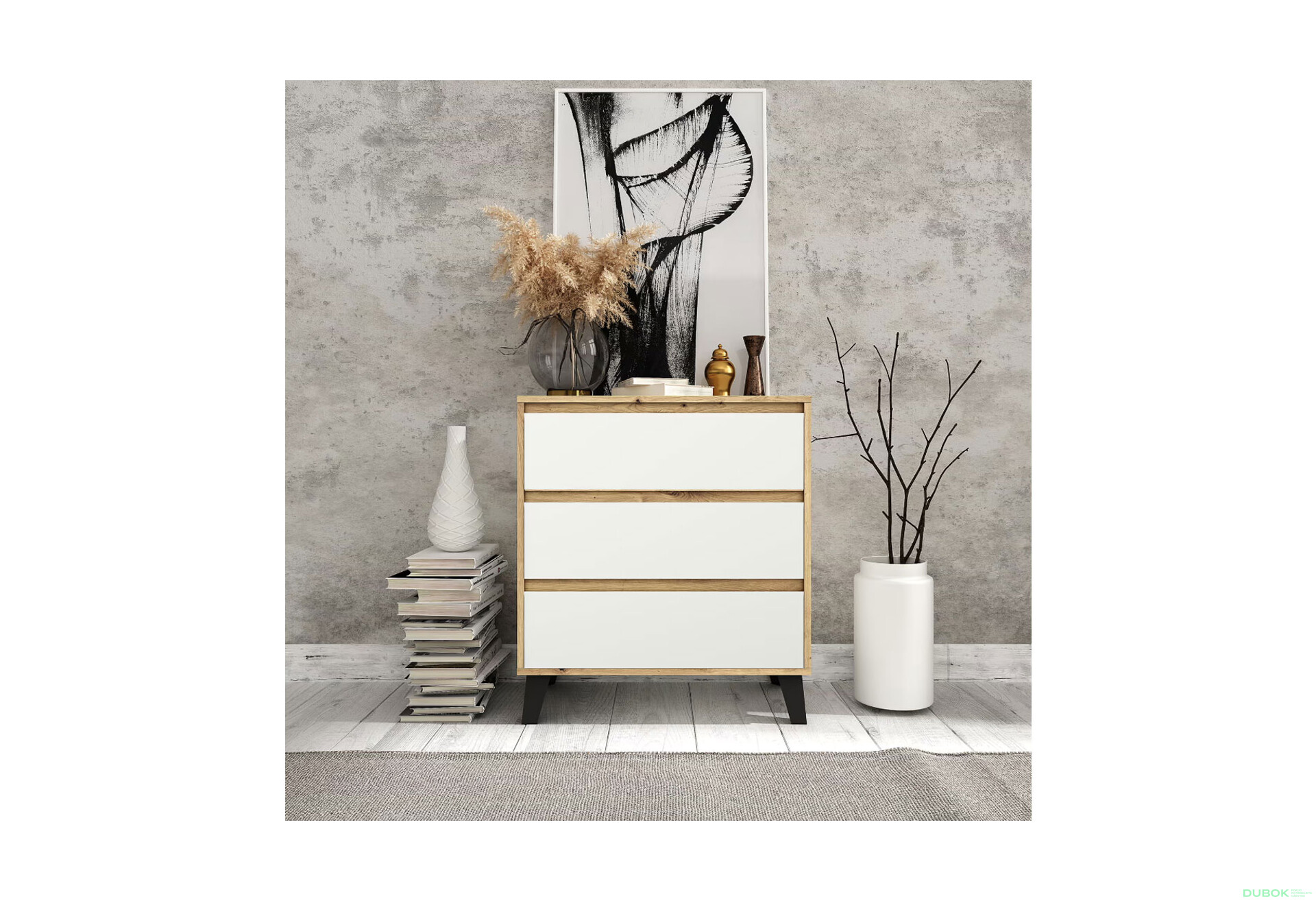 Fotografie 2 - Komoda Borg 3s/70 dub artisan / bílá