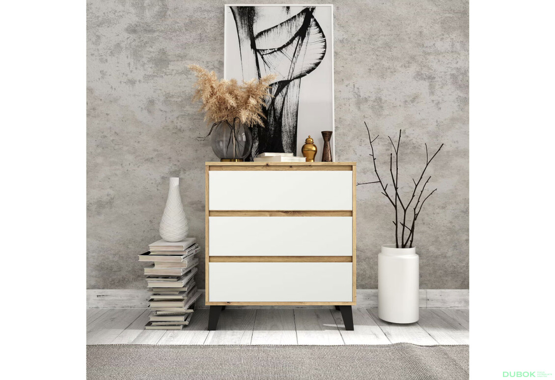 Fotografie 2 - Komoda Borg 3s/70 dub artisan / bílá