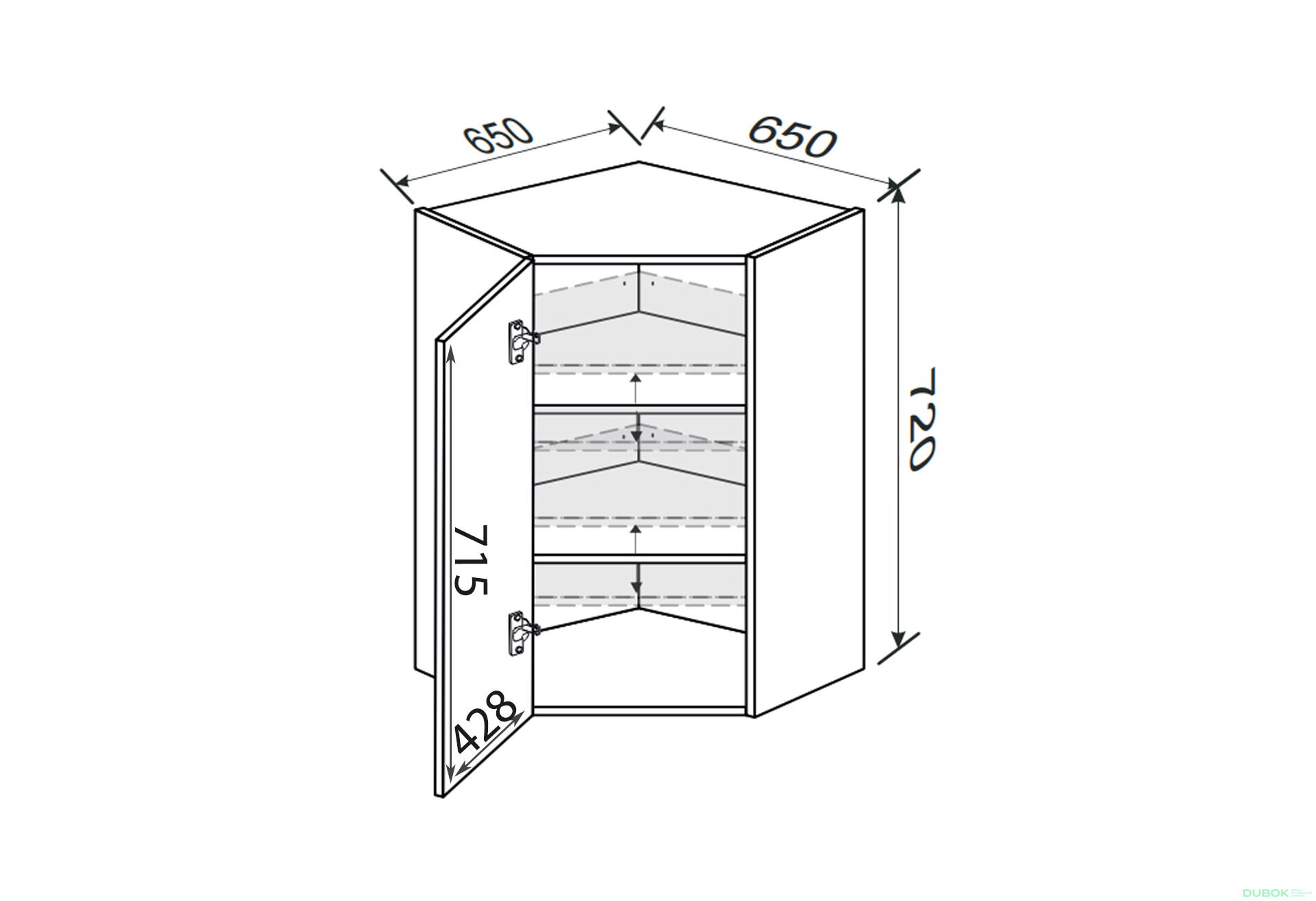 Vrchní roh V 45°/720 (650x650) 1dveře levý Millenium - Fotografie 2 Fotografie 2 - Vrchní roh V 45°/720 (650x650) 1dveře levý Millenium