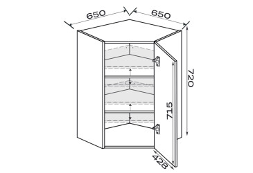 Fotografie Vrchní roh V 45°/720 (650x650) 1dveře pravé