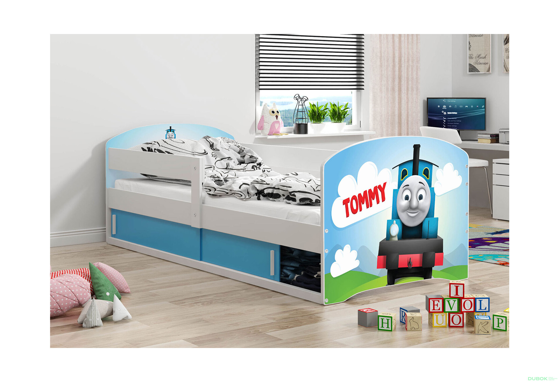 Fotografie 2 - Postel Luki 1 bílé Tommy 80x160 cm s roštem, matrací