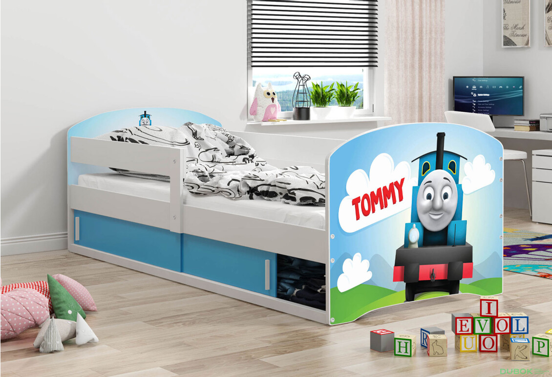 Fotografie 2 - Postel Luki 1 bílé Tommy 80x160 cm s roštem, matrací
