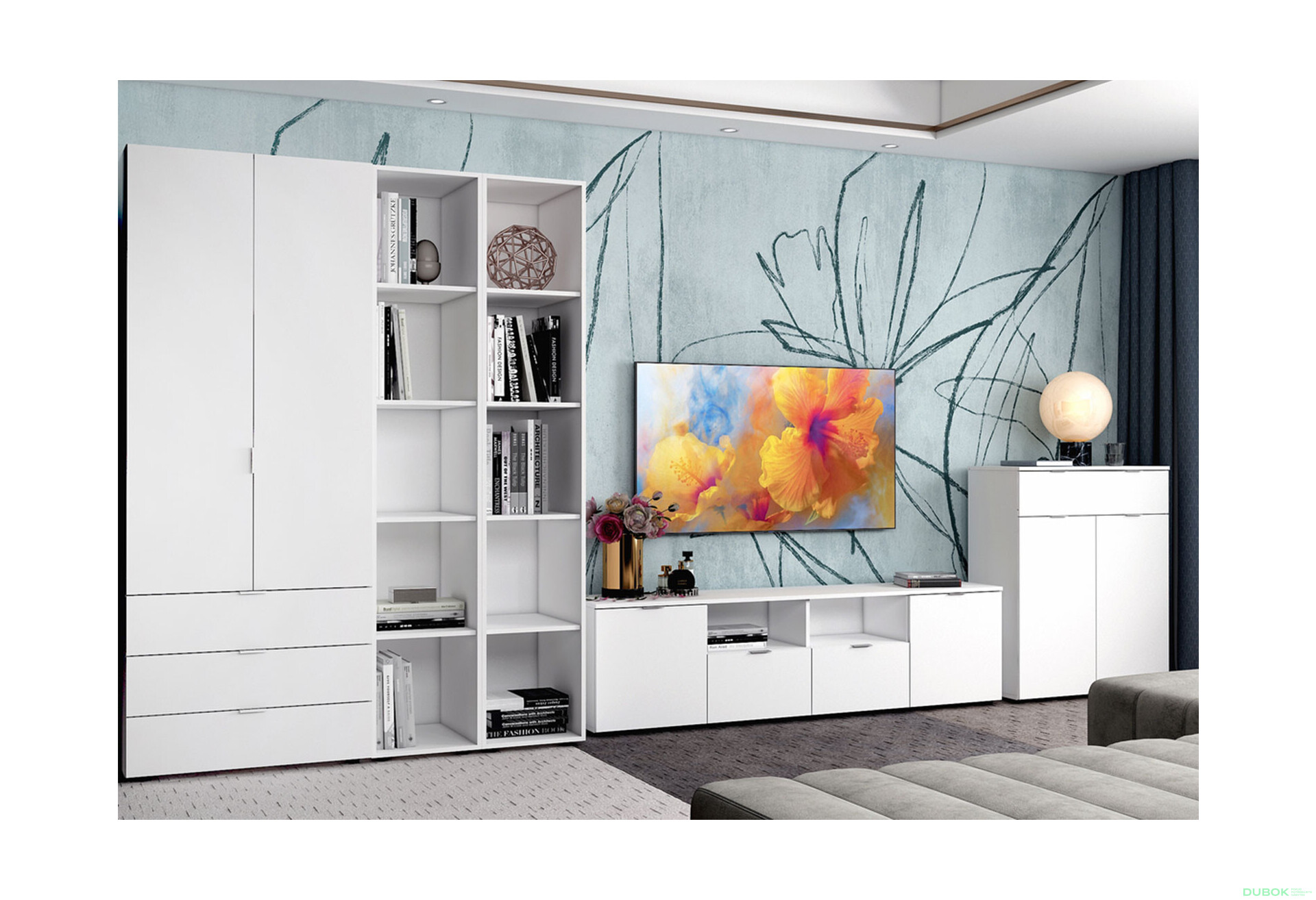 Fotografie 2 - TV stolek s dvířky a zásuvkami Ron 4 180 cm Bílý Vystavený kus