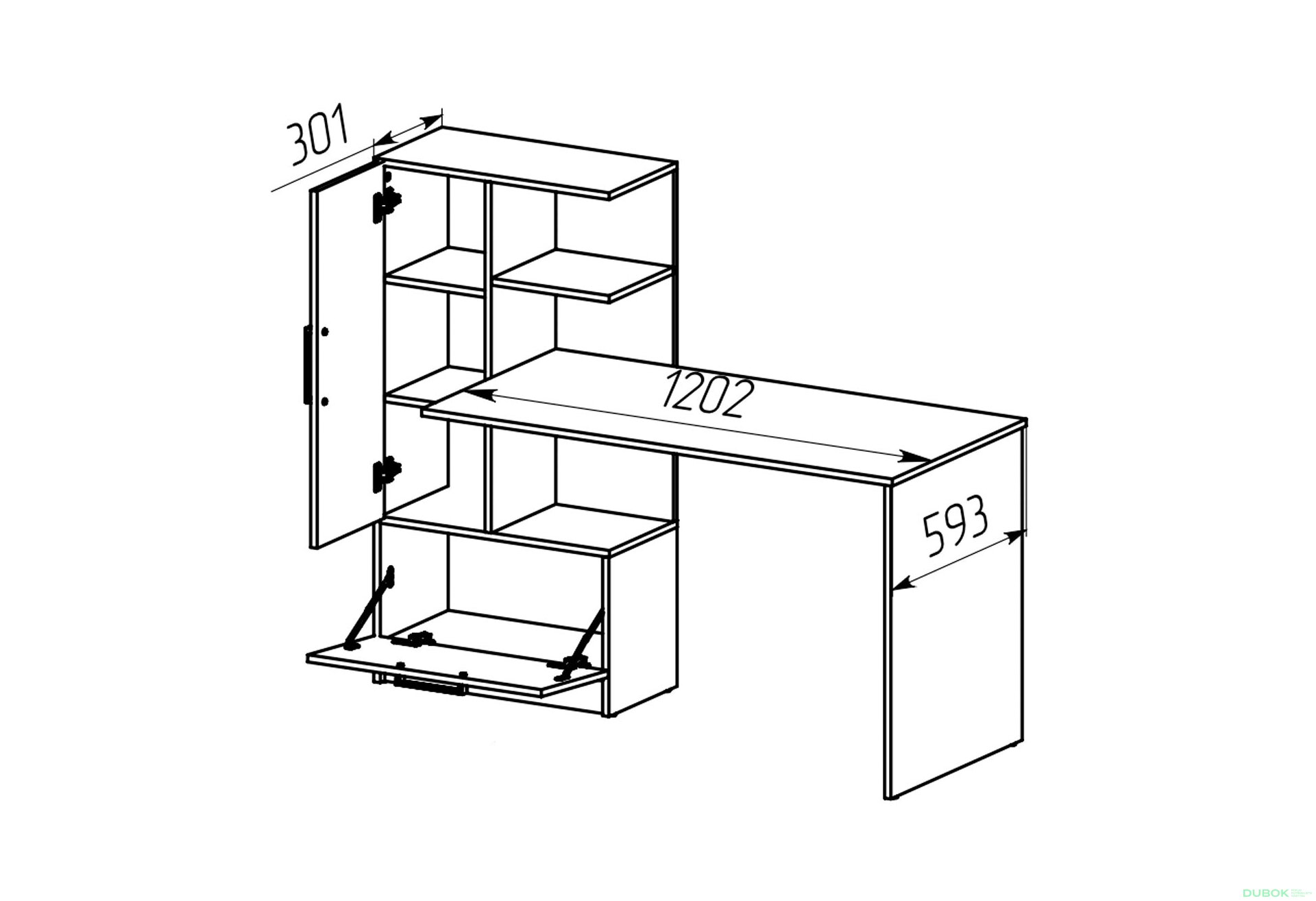 Fotografie 2 - Psací stůl Standard s levou montáží dub kraft zlatý / nymphaea alba