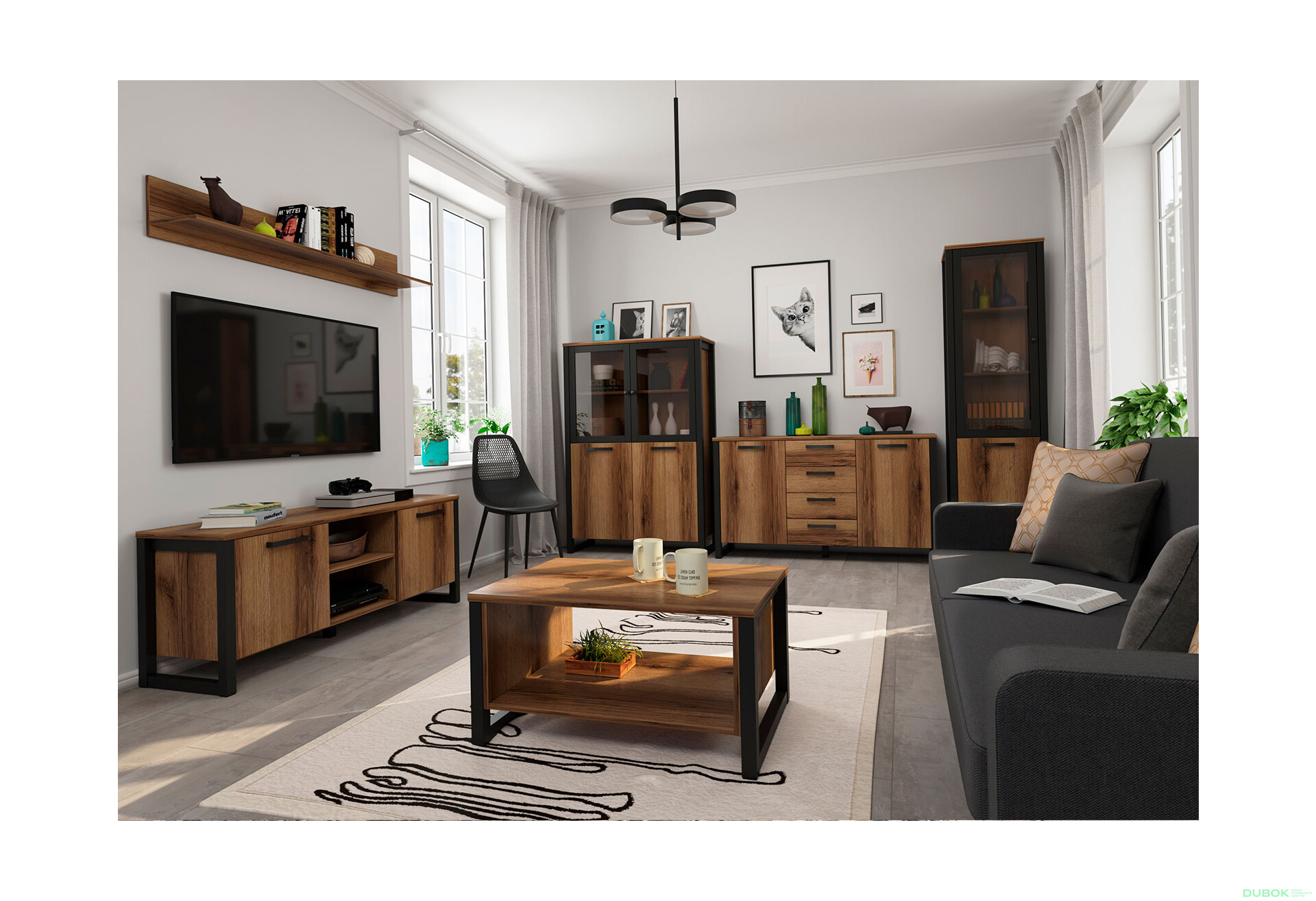 Obývací sestava dub delano tmavý Mares - Fotografie 1 Fotografie 1 - Obývací sestava dub delano tmavý Mares