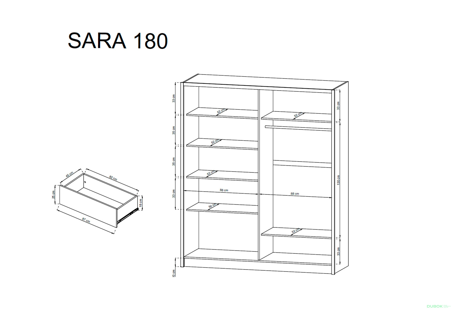Skříň 180 bílý / bílý Sara - Fotografie 3 Fotografie 3 - Skříň 180 bílý / bílý Sara