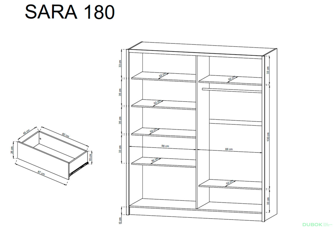Skříň 180 bílý / bílý Sara - Fotografie 3 Fotografie 3 - Skříň 180 bílý / bílý Sara