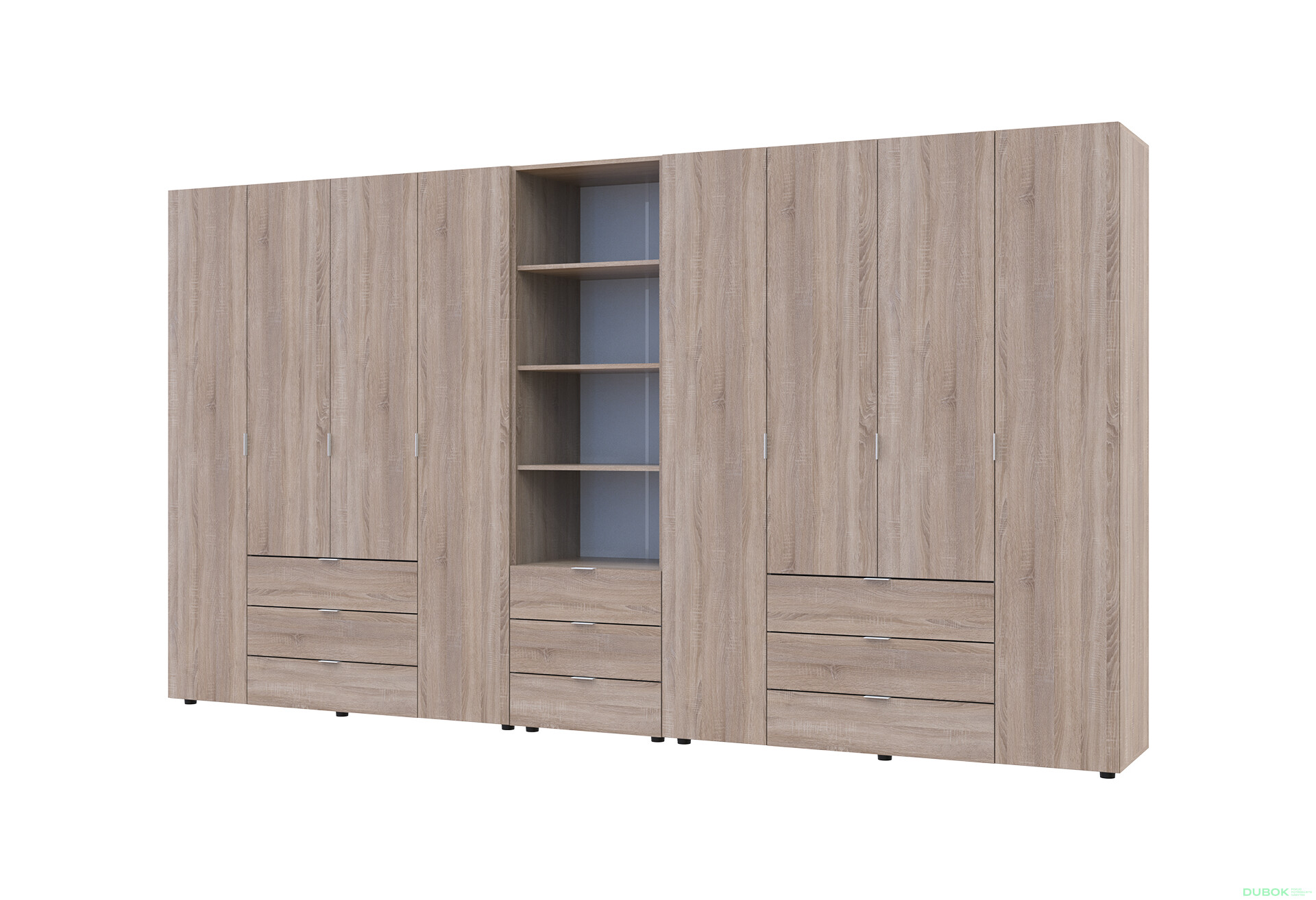 Fotografie 1 - Skříň osmidveřová s regálem se zásuvkami Gelar 370 cm dub sonoma