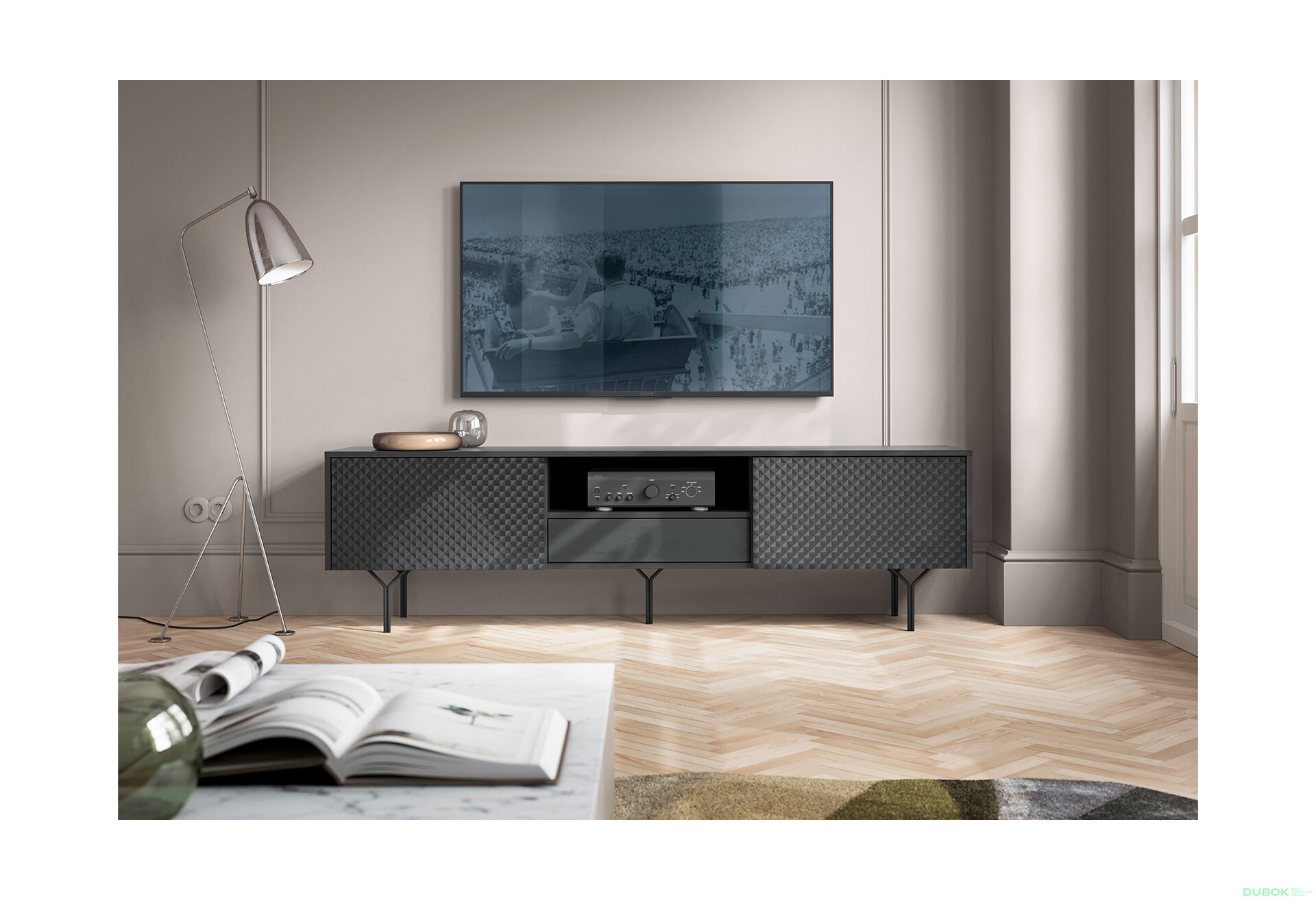 Fotografie 2 - TV stolek RTV180 černý + černý noha Raven