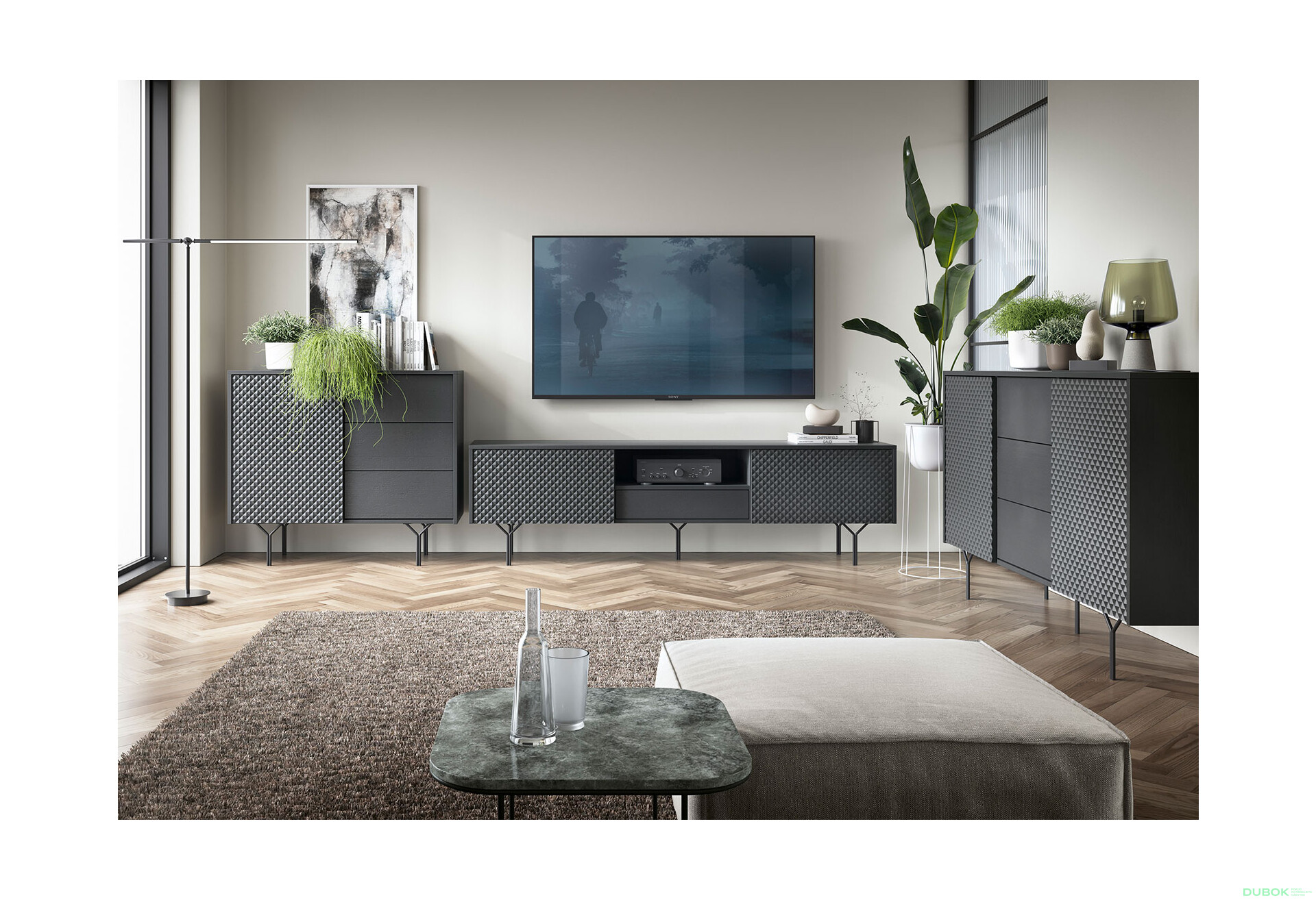Fotografie 3 - TV stolek RTV180 černý + černý noha Raven