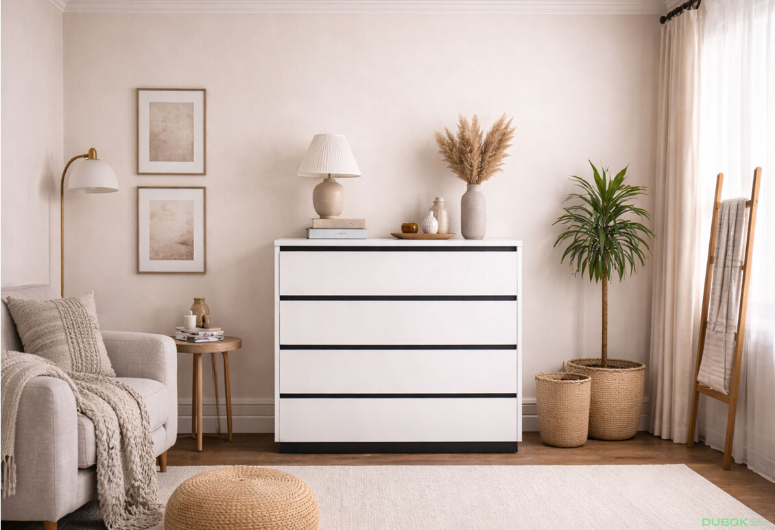 Fotografie 2 - Komoda 4šx bílý supermat, antracit Duo