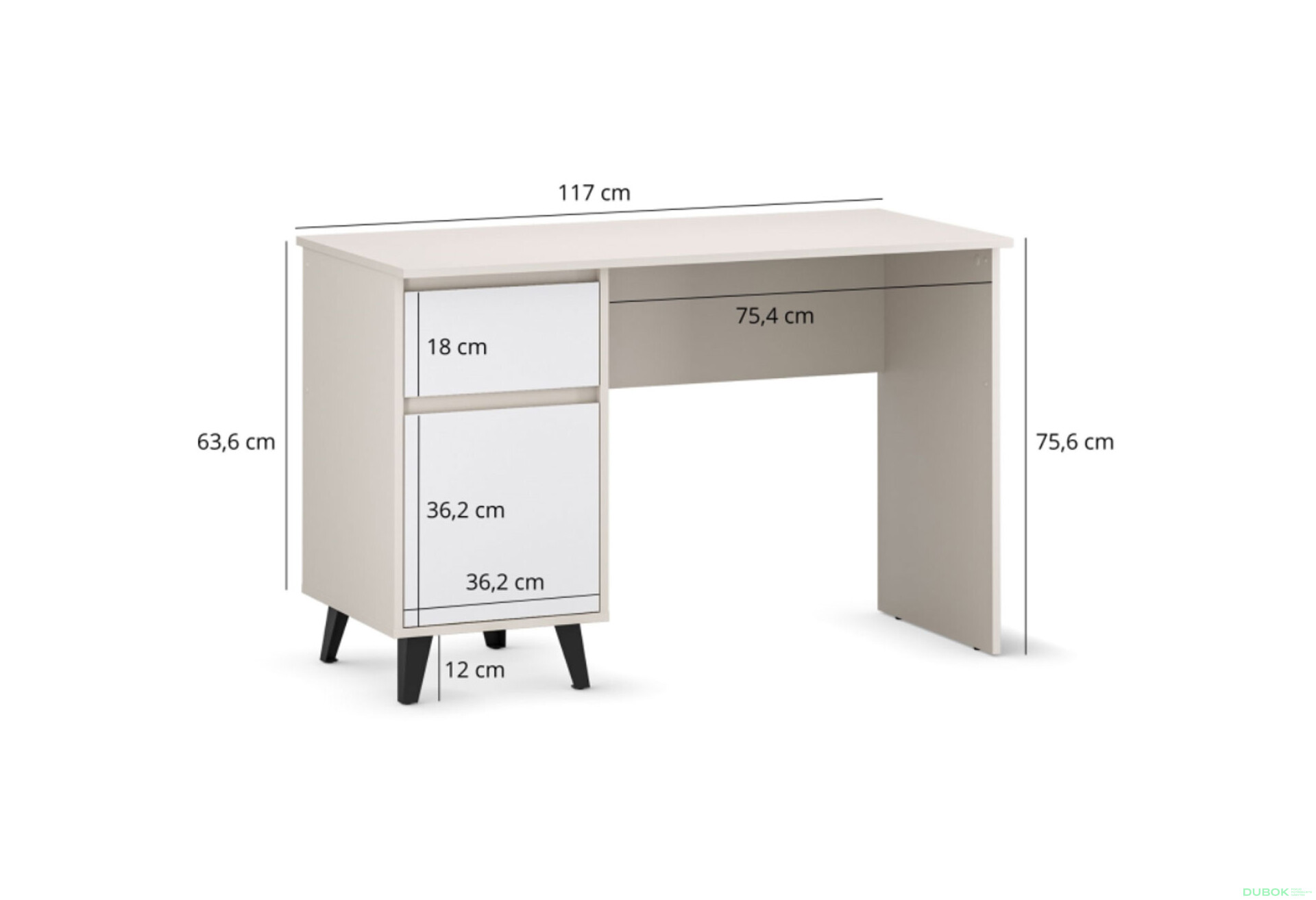 Psací stůl BORG 1d1s/120 kašmír / bílý - Fotografie 7 Fotografie 7 - Psací stůl BORG 1d1s/120 kašmír / bílý