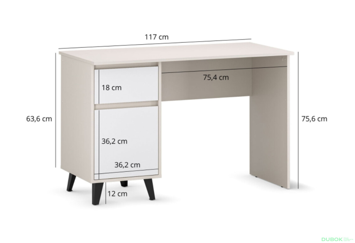 Psací stůl BORG 1d1s/120 kašmír / bílý - Fotografie 7 Fotografie 7 - Psací stůl BORG 1d1s/120 kašmír / bílý