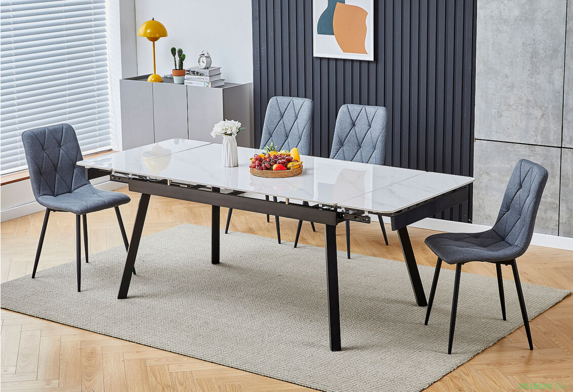Stůl John 120(180)x85 bílý + 4 židle Tom Velvet šedý Bluvel 14 / matná černá kov - Fotografie 1 Fotografie 1 - Stůl John 120(180)x85 bílý + 4 židle Tom Velvet šedý Bluvel 14 / matná černá kov