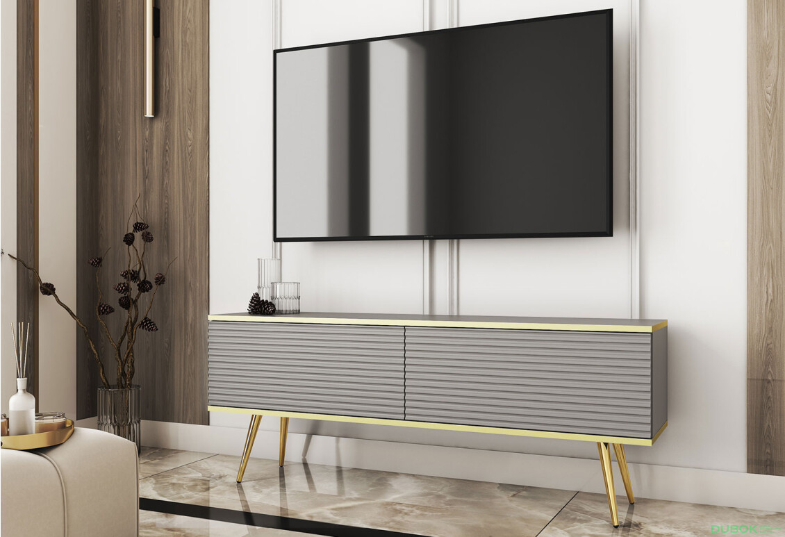 Fotografie 2 - TV stolek RTV 135 MDF šedý, zlaté nohy Oro