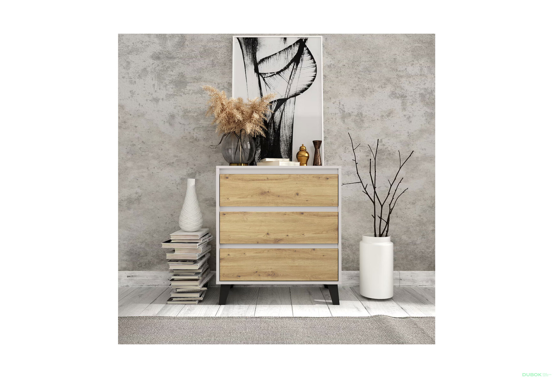 Fotografie 2 - Komoda Borg 3s/70 kašmír / dub artisan