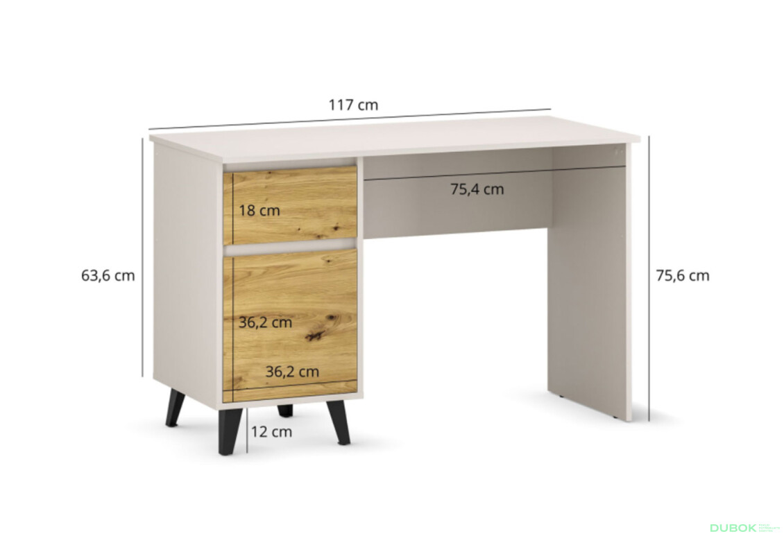 Fotografie 6 - Psací stůl BORG 1d1s/120 kašmír / dub artisan