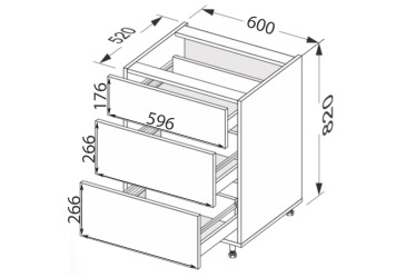 Spodní skříň 60N3ŠH/820 Pro Hettich Fotografie Spodní skříň 60N3ŠH/820 Pro Hettich