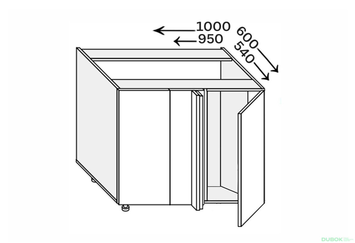 Spodní roh H 90°/820x1000x600 1dveře Pro Blum pravý Millenium Premium