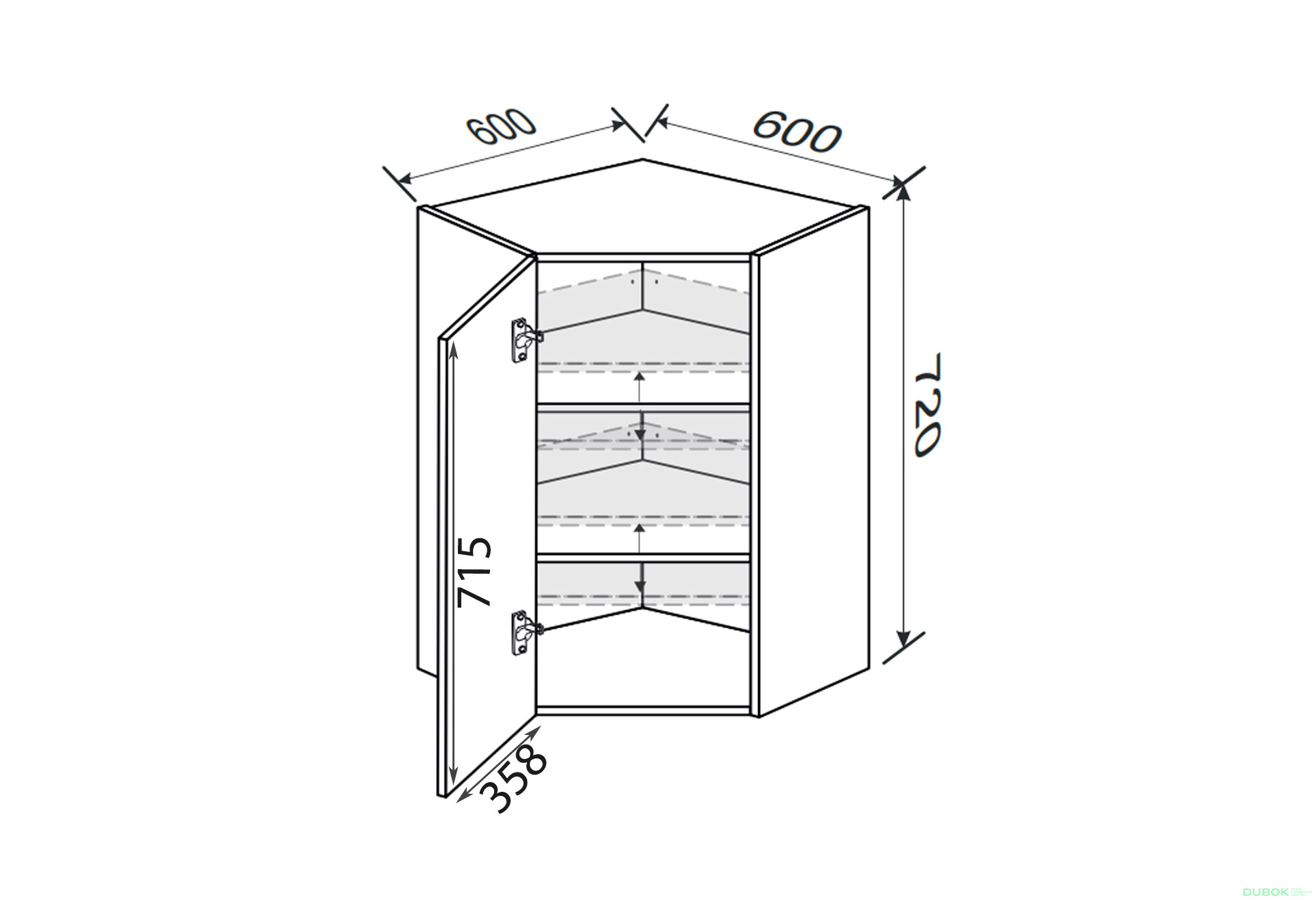 Vrchní roh 45°/720 (600x600) 1 dvířka levý Millenium - Fotografie 1 Fotografie 1 - Vrchní roh 45°/720 (600x600) 1 dvířka levý Millenium