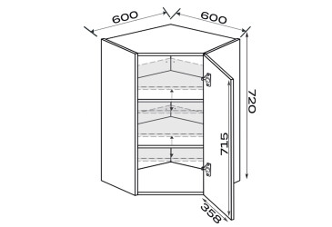 Fotografie Vrchní roh V 45°/720 (600x600) 1 dvířka pravé