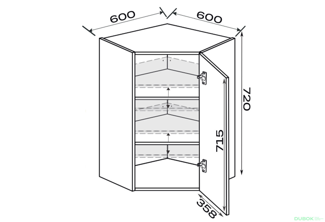 Fotografie 2 - Vrchní roh V 45°/720 (600x600) 1 dvířka pravé Millenium