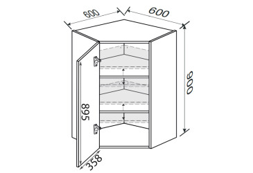 Vrchní roh 45°/900 (600x600) 1dveře Fotografie Vrchní roh 45°/900 (600x600) 1dveře