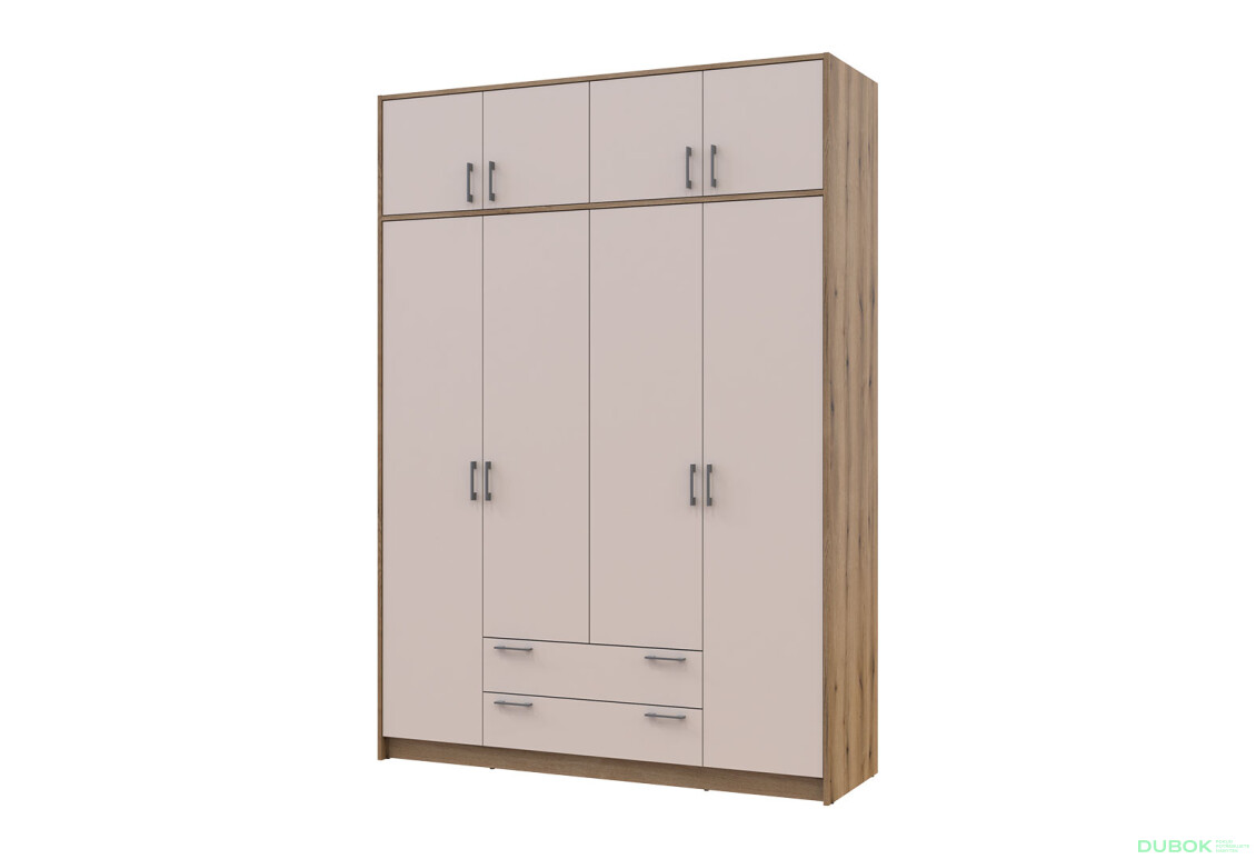 Skříň Rondi 4 z dřevotřísky s horním úložným prostorem artisan dub / kašmír 160x52x236 cm - Fotografie 1 Fotografie 1 - Skříň Rondi 4 z dřevotřísky s horním úložným prostorem artisan dub / kašmír 160x52x236 cm