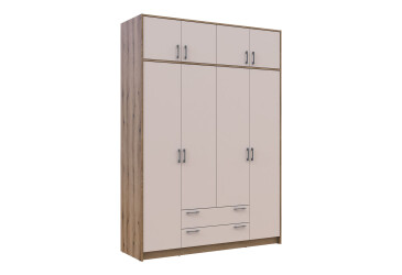 Skříň Rondi 4 z dřevotřísky s horním úložným prostorem artisan dub / kašmír 160x52x236 cm