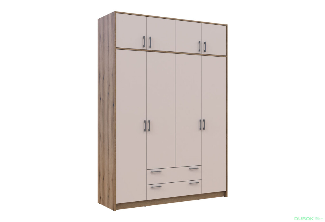 Skříň Rondi 4 z dřevotřísky s horním úložným prostorem artisan dub / kašmír 160x52x236 cm - Fotografie 4 Fotografie 4 - Skříň Rondi 4 z dřevotřísky s horním úložným prostorem artisan dub / kašmír 160x52x236 cm