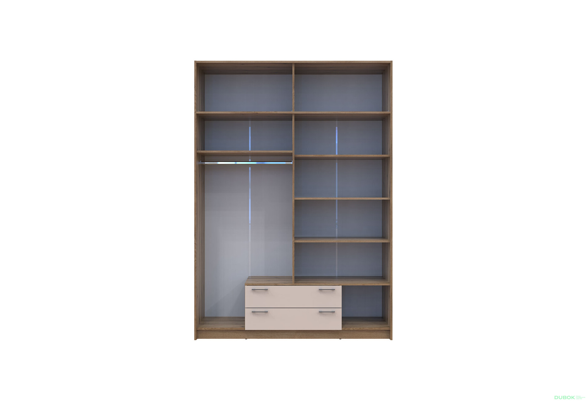 Skříň Rondi 4 z dřevotřísky s horním úložným prostorem artisan dub / kašmír 160x52x236 cm - Fotografie 6 Fotografie 6 - Skříň Rondi 4 z dřevotřísky s horním úložným prostorem artisan dub / kašmír 160x52x236 cm