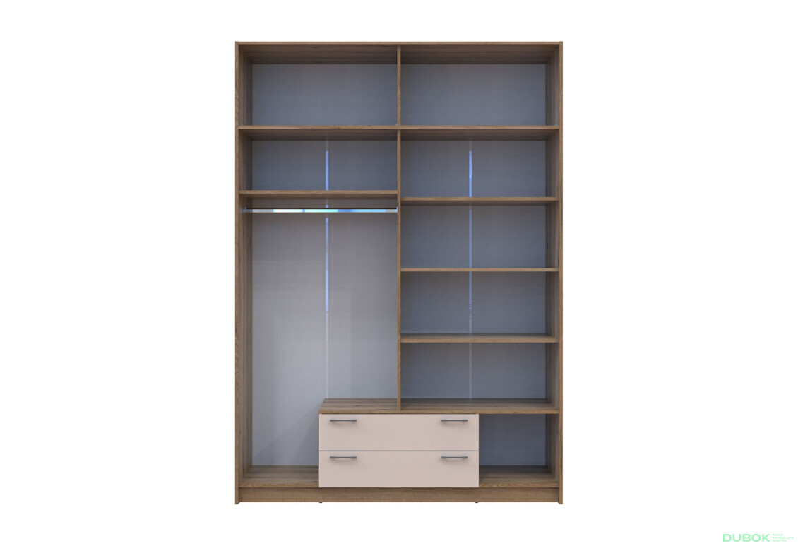 Skříň Rondi 4 z dřevotřísky s horním úložným prostorem artisan dub / kašmír 160x52x236 cm - Fotografie 6 Fotografie 6 - Skříň Rondi 4 z dřevotřísky s horním úložným prostorem artisan dub / kašmír 160x52x236 cm