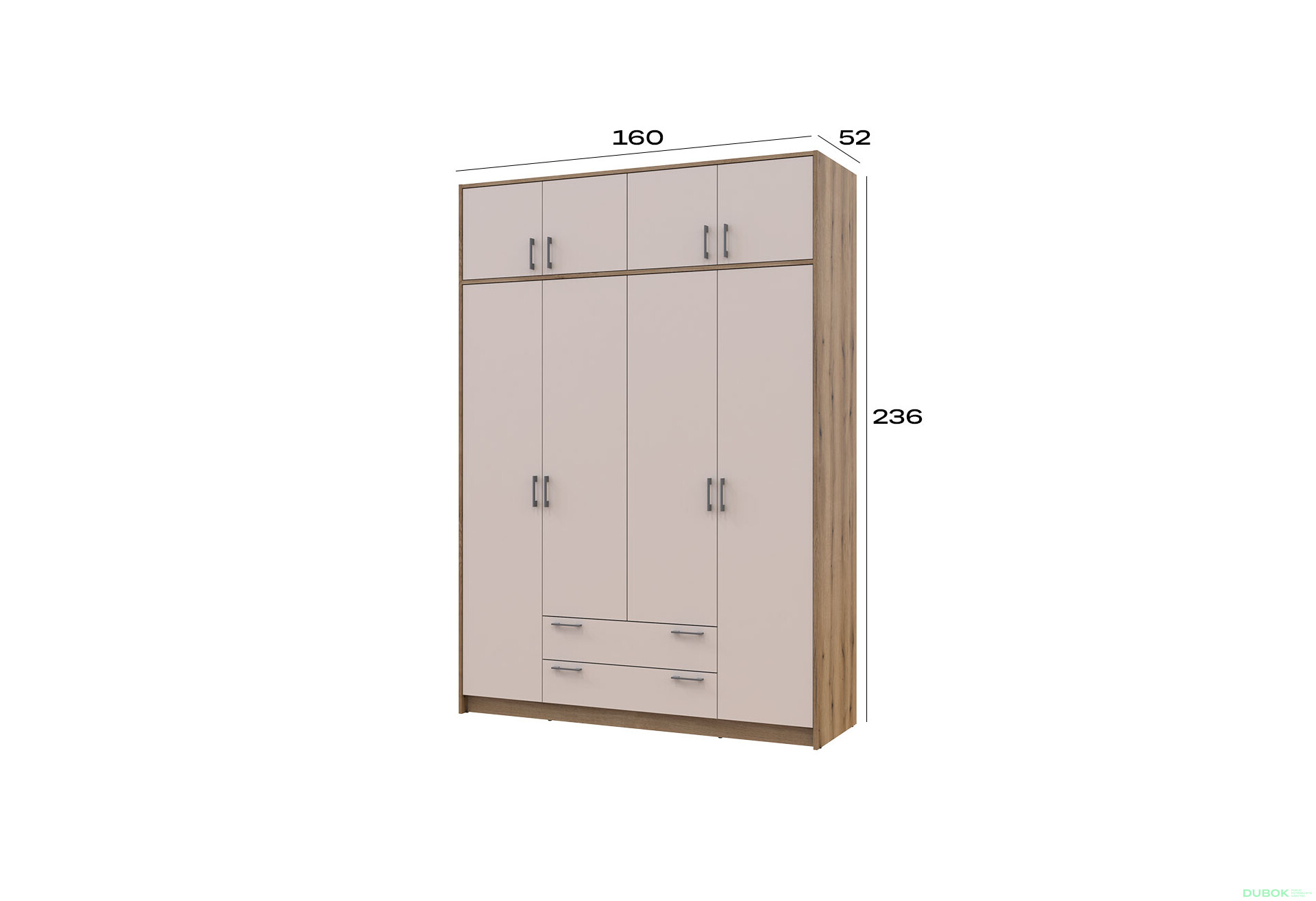 Skříň Rondi 4 z dřevotřísky s horním úložným prostorem artisan dub / kašmír 160x52x236 cm - Fotografie 8 Fotografie 8 - Skříň Rondi 4 z dřevotřísky s horním úložným prostorem artisan dub / kašmír 160x52x236 cm