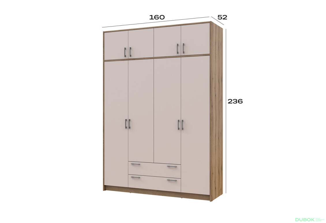 Skříň Rondi 4 z dřevotřísky s horním úložným prostorem artisan dub / kašmír 160x52x236 cm - Fotografie 8 Fotografie 8 - Skříň Rondi 4 z dřevotřísky s horním úložným prostorem artisan dub / kašmír 160x52x236 cm