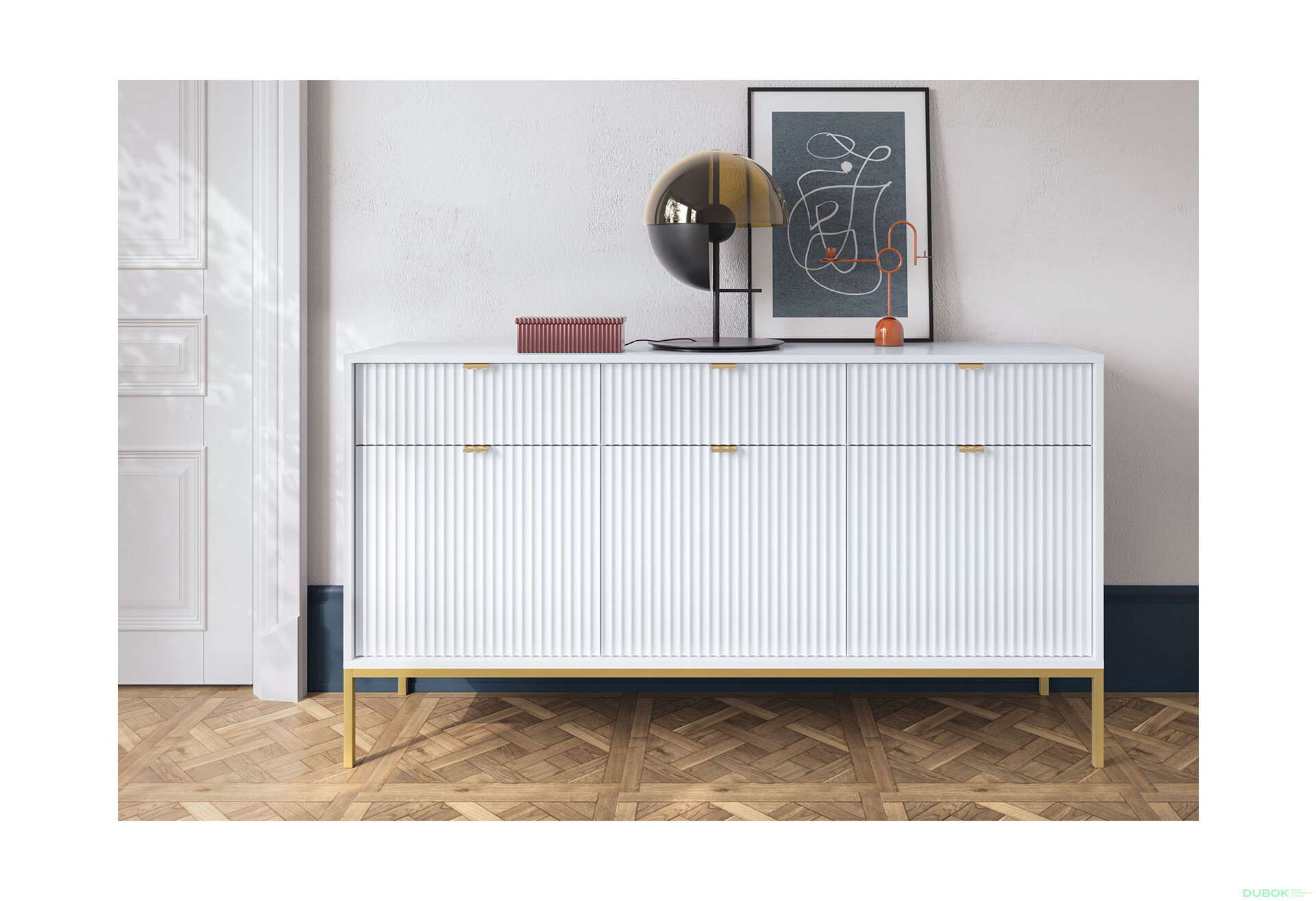 Komoda KSZ154 bílá Nova Zlaté nohy / zlatý úchytky - Fotografie 4 Fotografie 4 - Komoda KSZ154 bílá Nova Zlaté nohy / zlatý úchytky