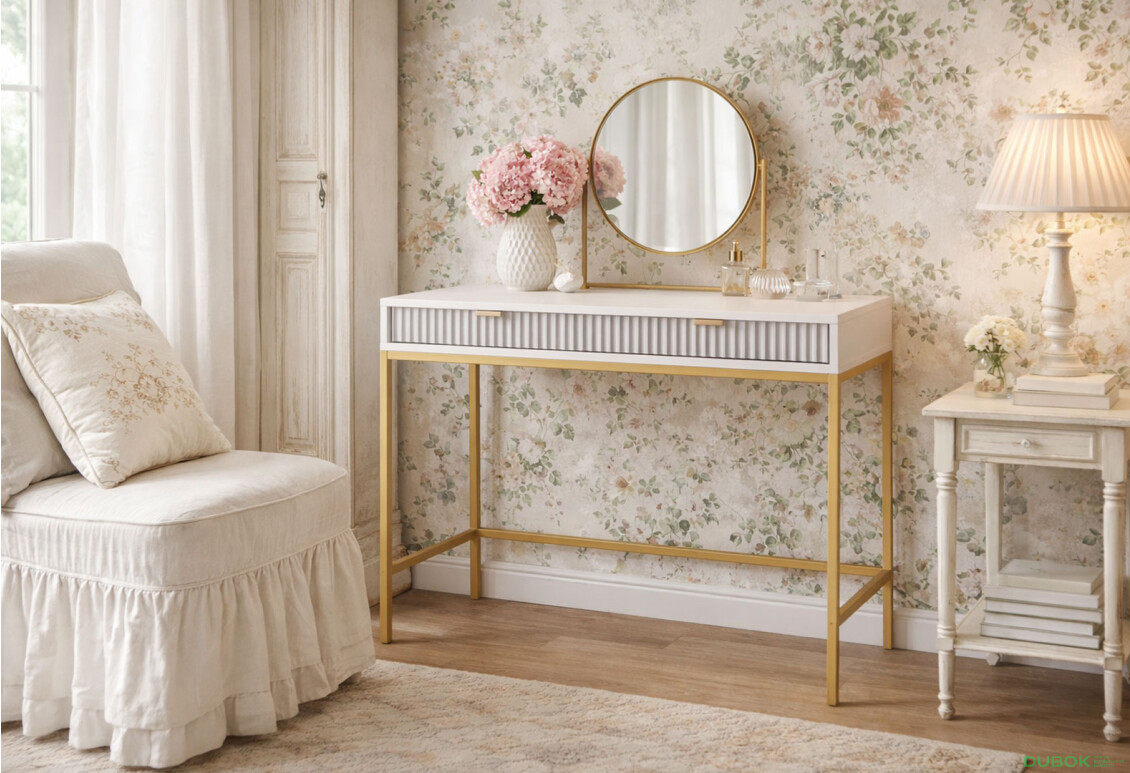 Fotografie 2 - Toaletní stolek T104 šedá Nova Zlaté nohy / zlatý úchytky