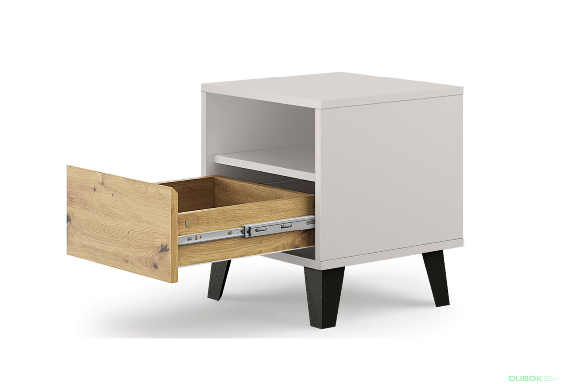 Fotografie 4 - Noční stolek Borg 1s kašmír / dub artisan