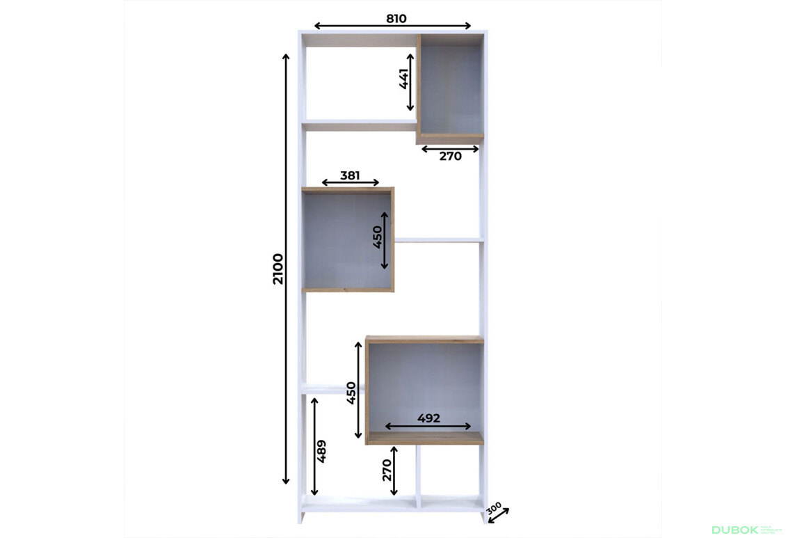 Fotografie 6 - Vysoký regál BS1 Bílá / Dub evoke 81x30x210