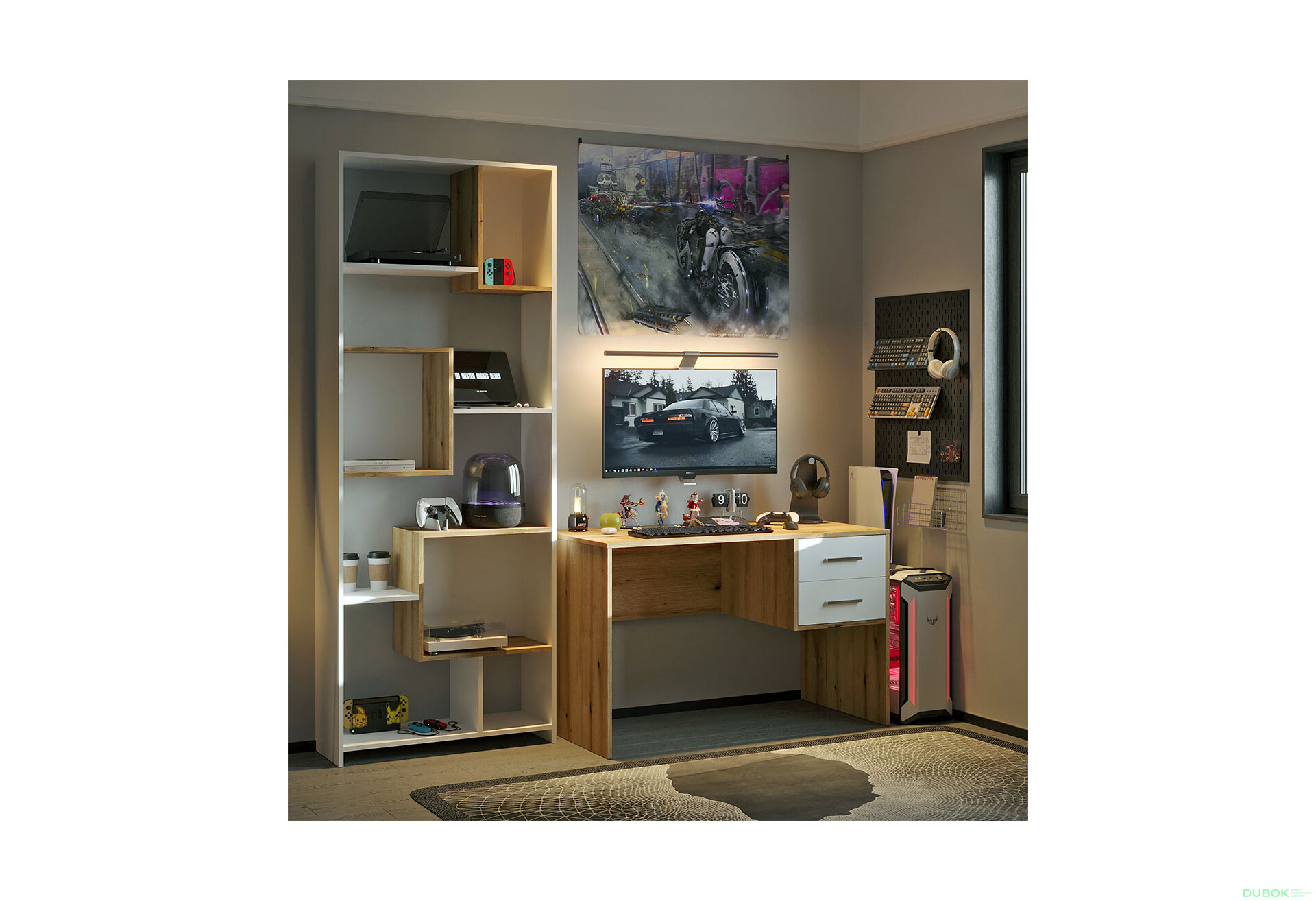 Fotografie 2 - Vysoký regál BS1 Bílá / Dub evoke 81x30x210