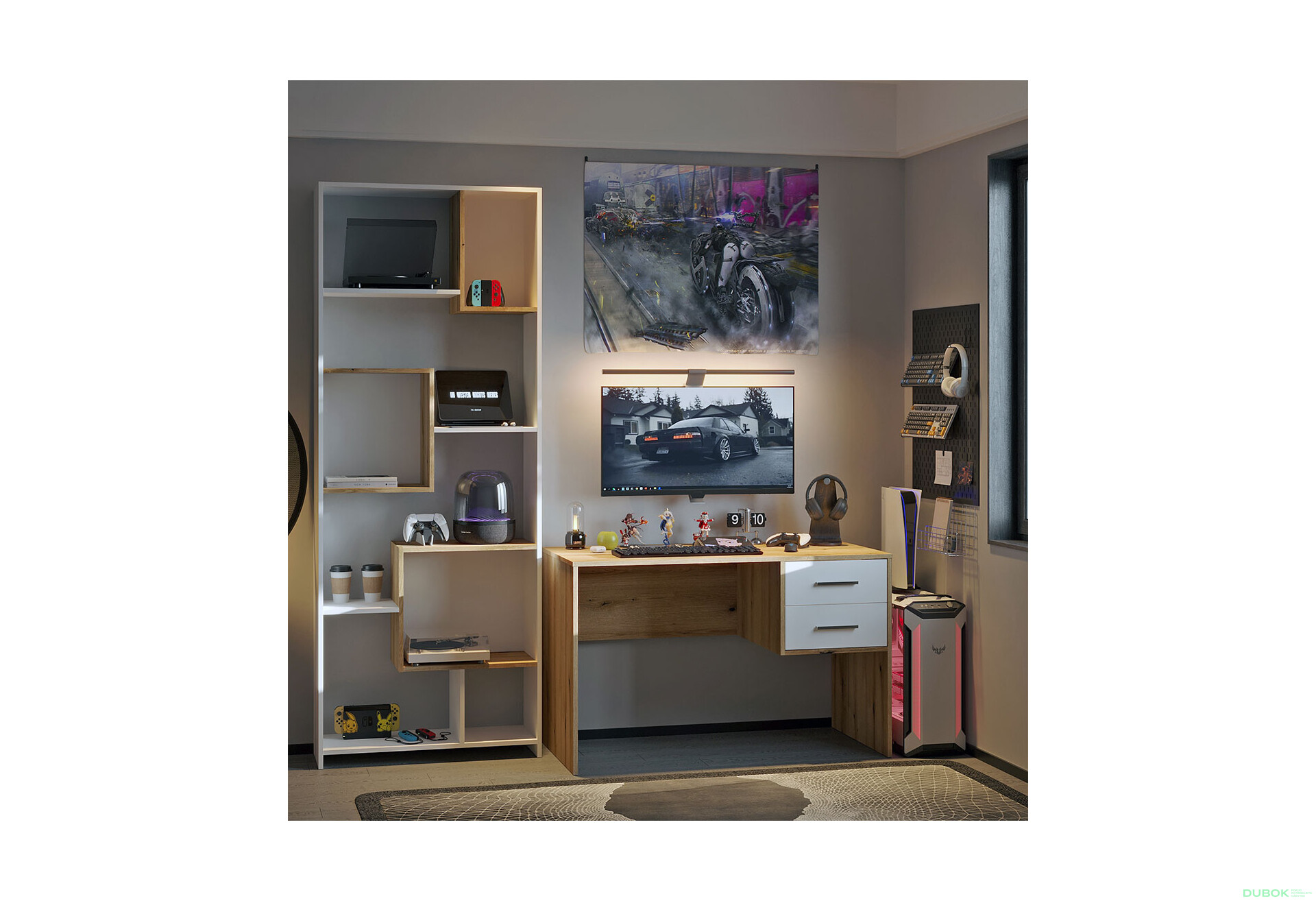 Fotografie 3 - Vysoký regál BS1 Bílá / Dub evoke 81x30x210
