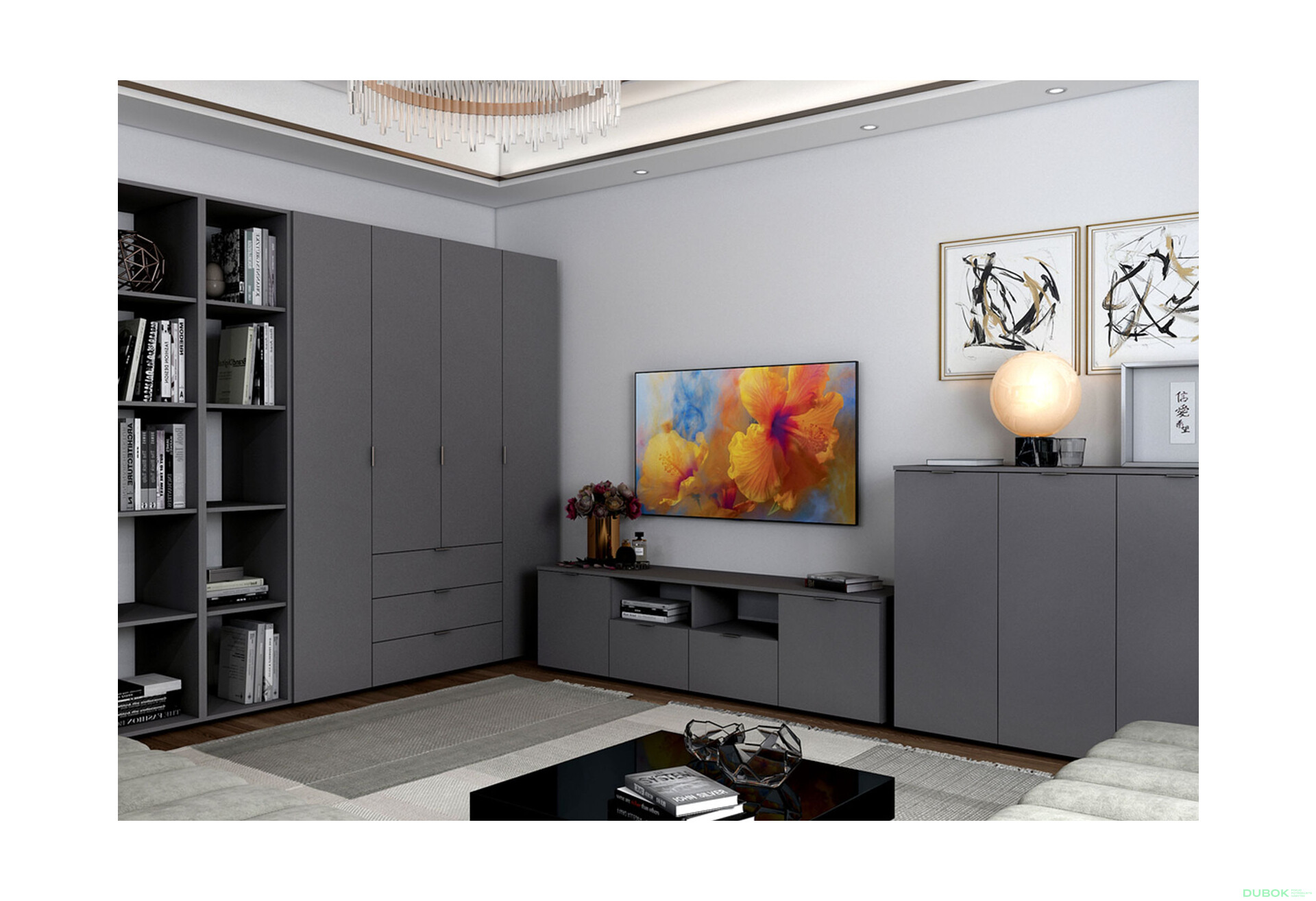 Fotografie 4 - TV stolek s dvířky a zásuvkami Ron 4 180 cm Grafit